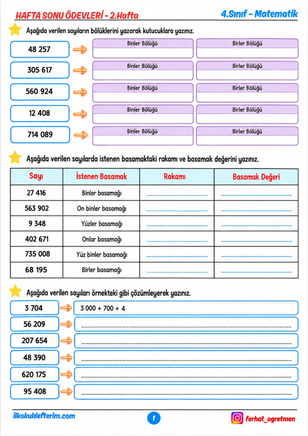 2. sayfa — Matematik: Bölükler, basamak ve basamak değeri, çözümleme