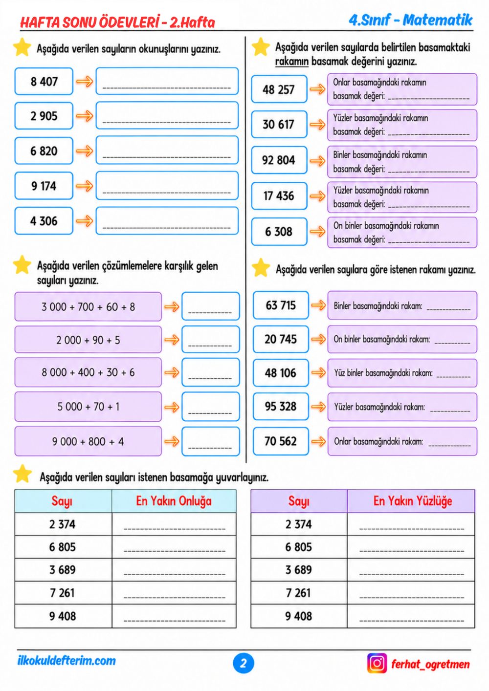3. sayfa — Matematik: Sayıların okunuşu, çözümleme, basamak değeri, yuvarlama