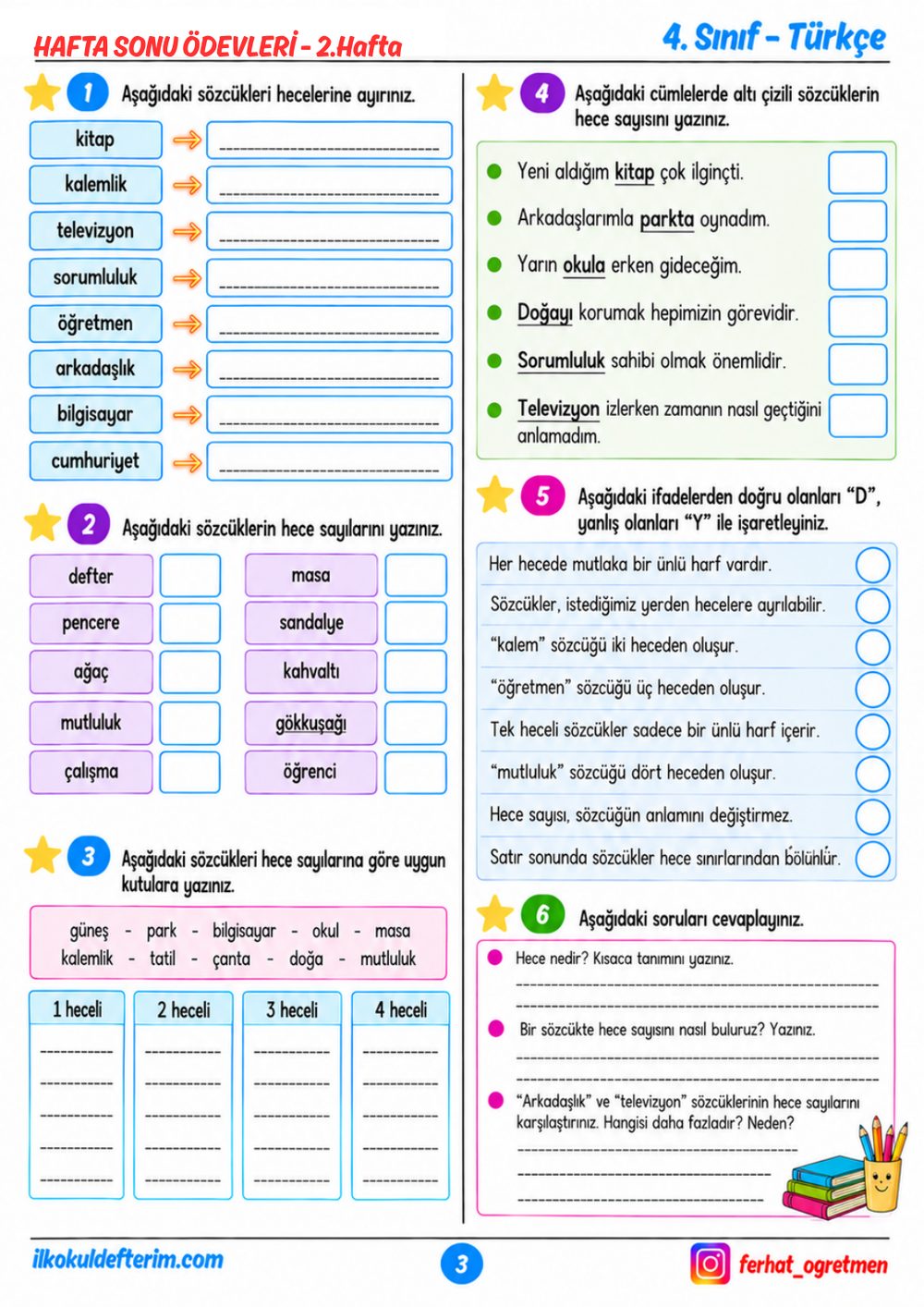 4. sayfa — Türkçe: Hece bilgisi