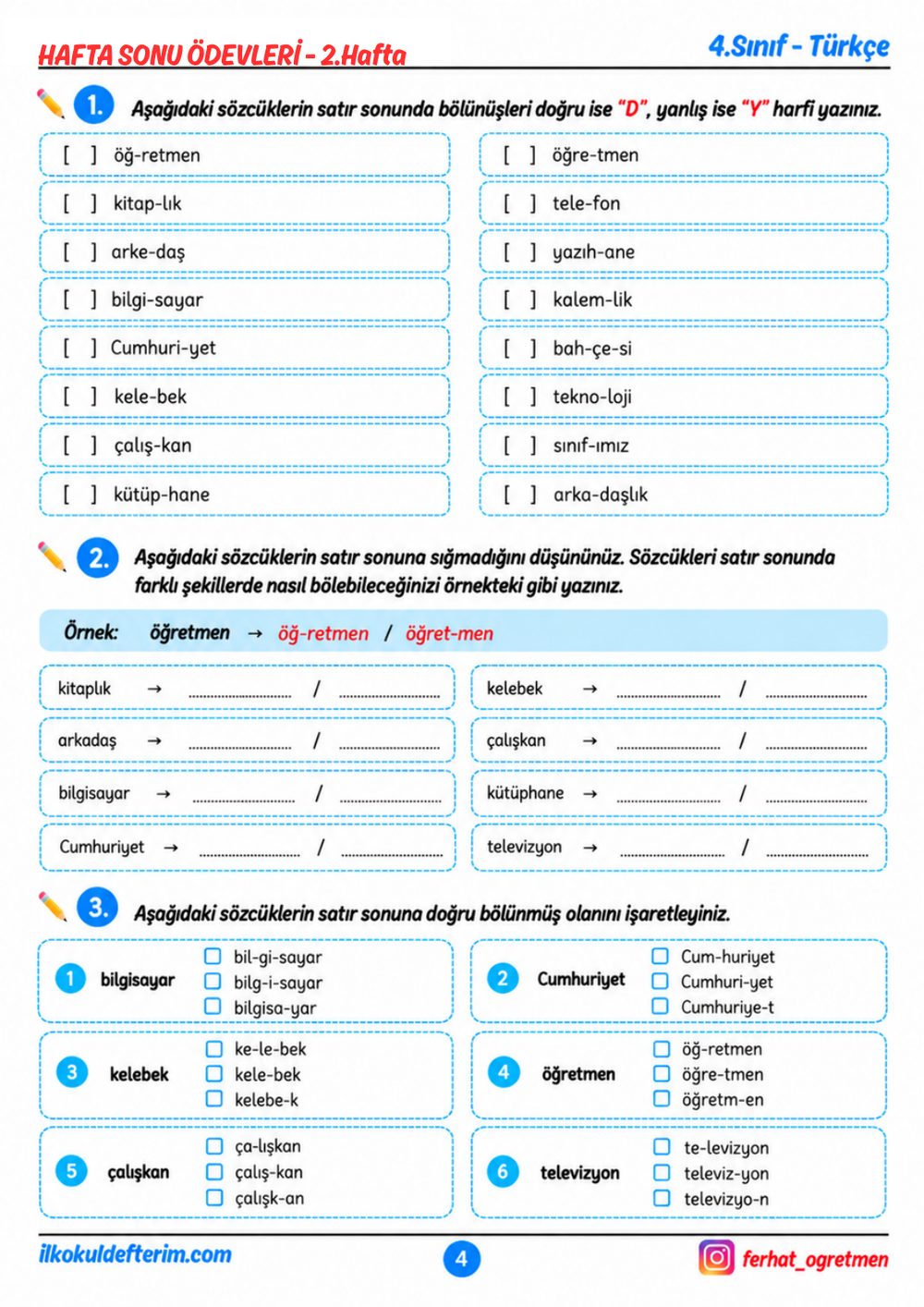 5. sayfa — Türkçe: Satır sonunda sözcüklerin bölünmesi